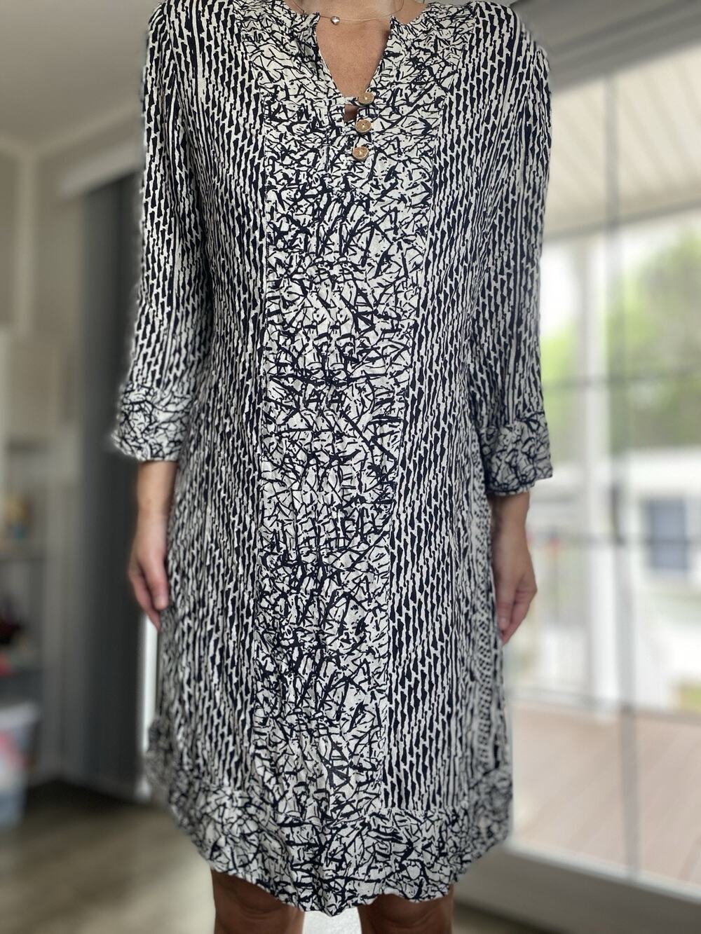 SOFT SURROUNDINGS Raven Shift Dress Beachy Boho Cream & Black Women's L
